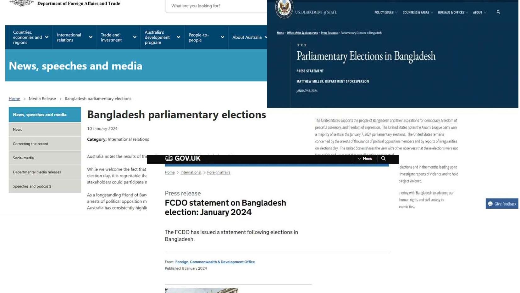 What the United States, United Kingdom, Canada and Australia said about the elections in Bangladesh