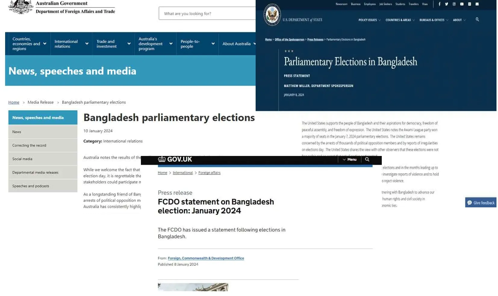 What the United States, United Kingdom, Canada and Australia said about the elections in Bangladesh