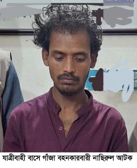 যাত্রীবাহী বাসে গাঁজা বহনকারবারি গ্রেফতার