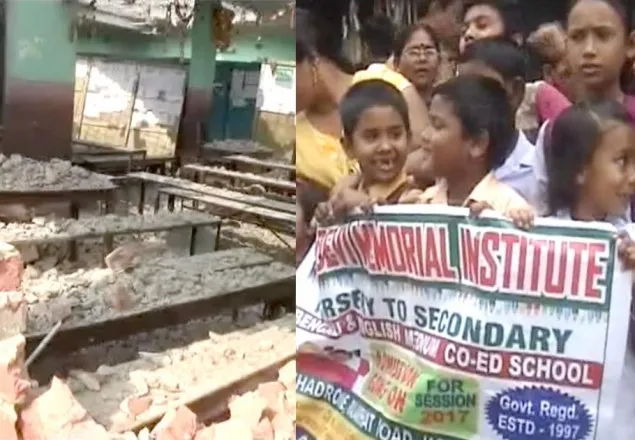 ছাত্রছাত্রীরা পরীক্ষা দিতে এসে দেখে স্কুলের ছাদ নেই!