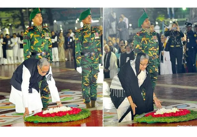 শহীদ মিনারে রাষ্ট্রপতি ও প্রধানমন্ত্রীর শ্রদ্ধা নিবেদন