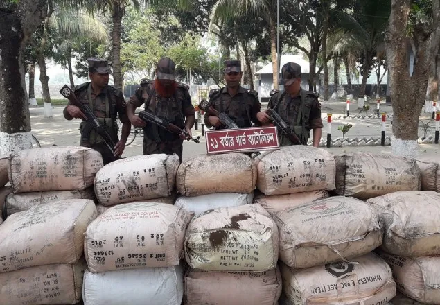 দৌলতপুর সীমান্তে চোরাই পথে আসা চা-পাতা ও কারেন্ট জাল জব্দ 