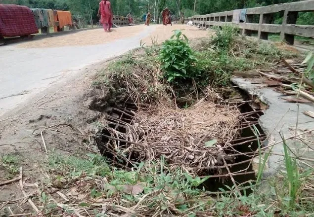পলাশবাড়ীতে ঝুঁকিপূর্ণ সেতু দিয়ে চলছে যানবাহন