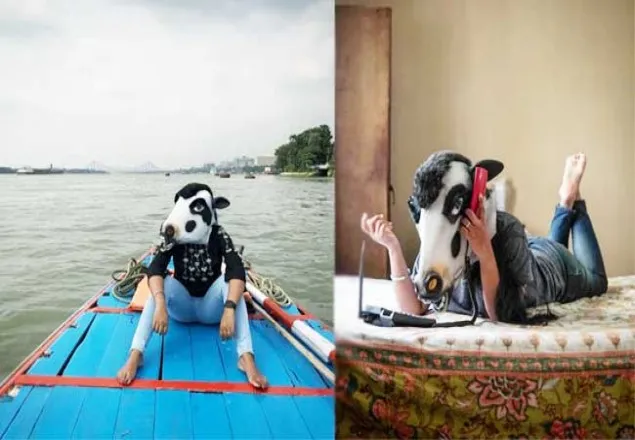গরুর মুখোশ পরা ভারতীয় নারীর ছবি ভাইরাল