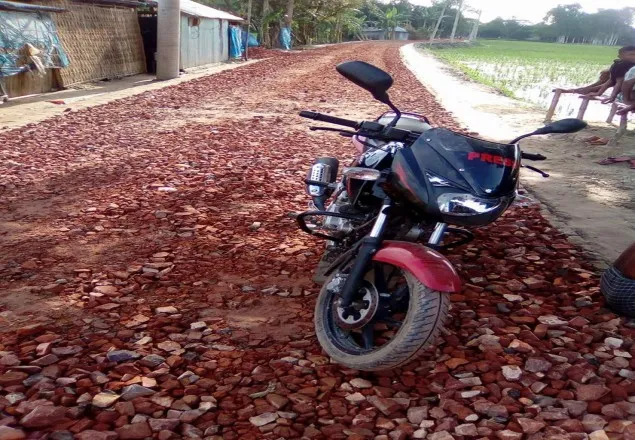 পলাশবাড়ীতে নিন্মমানের ইট দিয়ে চলছে রাস্তার কাজ