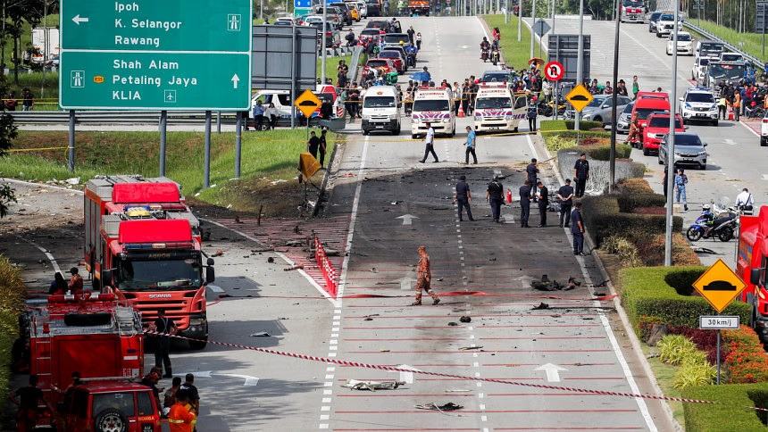 10 killed as private jet crashes into motorbike and car near Malaysian capital