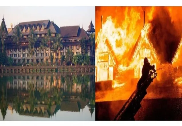 মিয়ানমারে আগুনে ধ্বংস হলো বিলাসবহুল হোটেল 