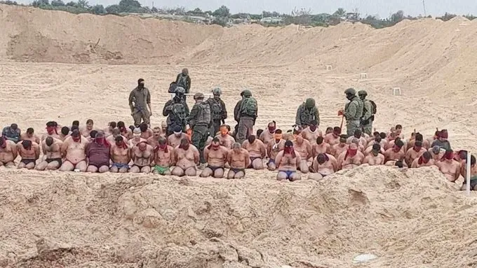 Palestinian men shown stripped, kneeling in front of Israeli military in Gaza: report