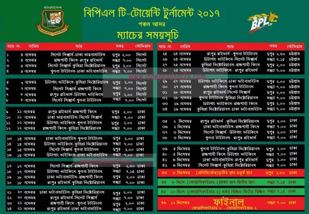 বিপিএল-এর সময়সূচী ও যেখানে পাবেন টিকেট