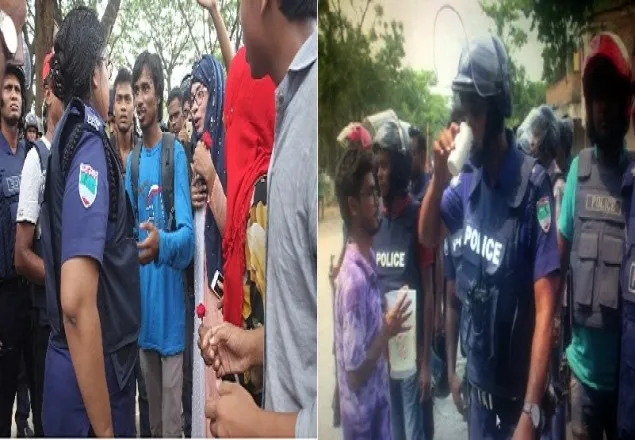 ক্লান্ত পুলিশদের পানি পান করালেন ইবির আন্দোলনকারীরা