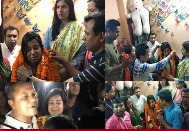 জুতার মালা পরানো সেই এশার গলায় ফুলের মালা দিলো ছাত্রলীগ   