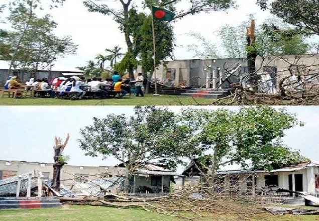 খোলা আকাশের নিচে শিক্ষার্থীদের পাঠদান