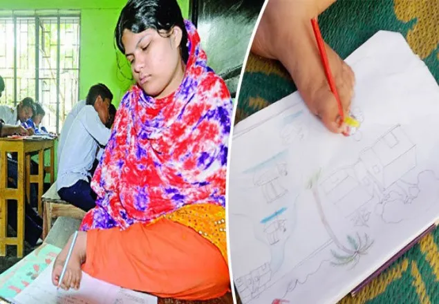 দুই হাত, এক পা ছাড়াই পরীক্ষা দিচ্ছে তামান্না