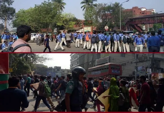 নিরাপদ সড়কের দাবিতে দ্বিতীয় দিনের মতো সড়কে শিক্ষার্থীরা