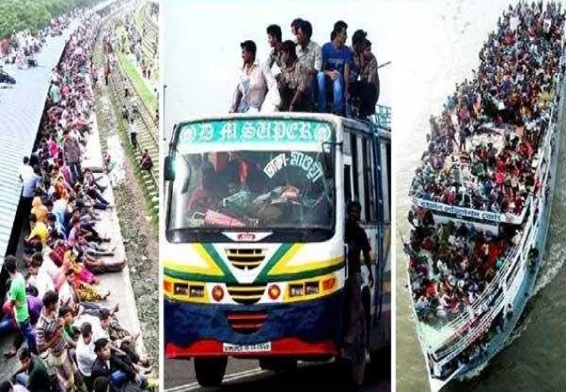 বাস-ট্রেন-লঞ্চে ঘরমুখো মানুষের উপচেপড়া ভিড়