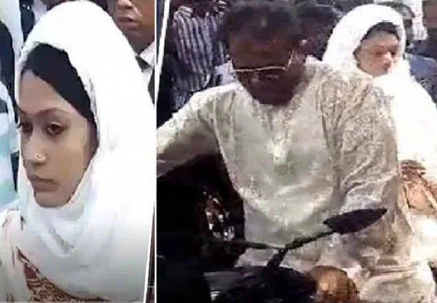 বাবার মোটরসাইকেলে চেপে আদালতে মিন্নি