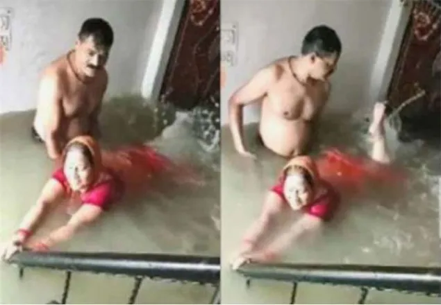 ঘরেই স্ত্রীকে সাঁতার শেখাচ্ছেন স্বামী