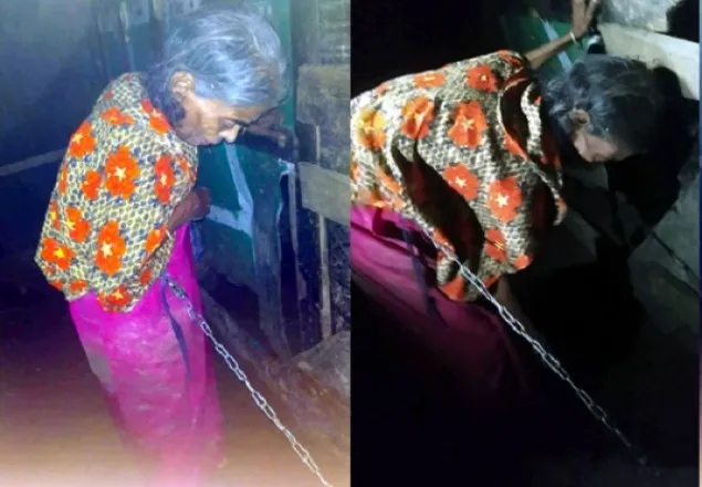 গোয়ালঘরে শিকলে বাঁধা বৃদ্ধার মুখে ছেলেদের প্রশংসা! 