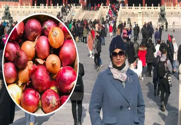 চীন থেকে মা-বাবার জন্য পেঁয়াজ নিয়ে এলেন তরুণী