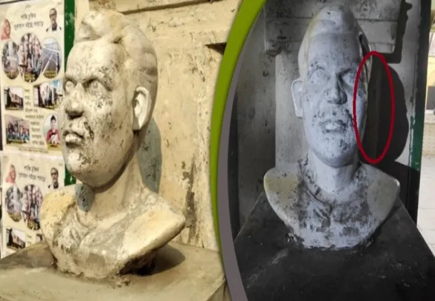 মধুদার ভাস্কর্যের কান ভেঙে দিল দুর্বৃত্তরা