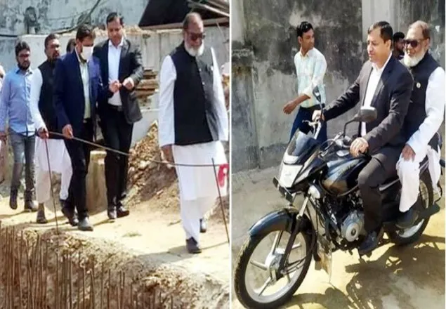 মোটরসাইকেল চালিয়ে মন্ত্রীকে উন্নয়ন কাজ দেখালেন মেয়র