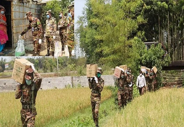 কর্মহীন অসহায় মানুষের ঘরে খাদ্য নিয়ে বাংলাদেশ সেনাবাহিনী