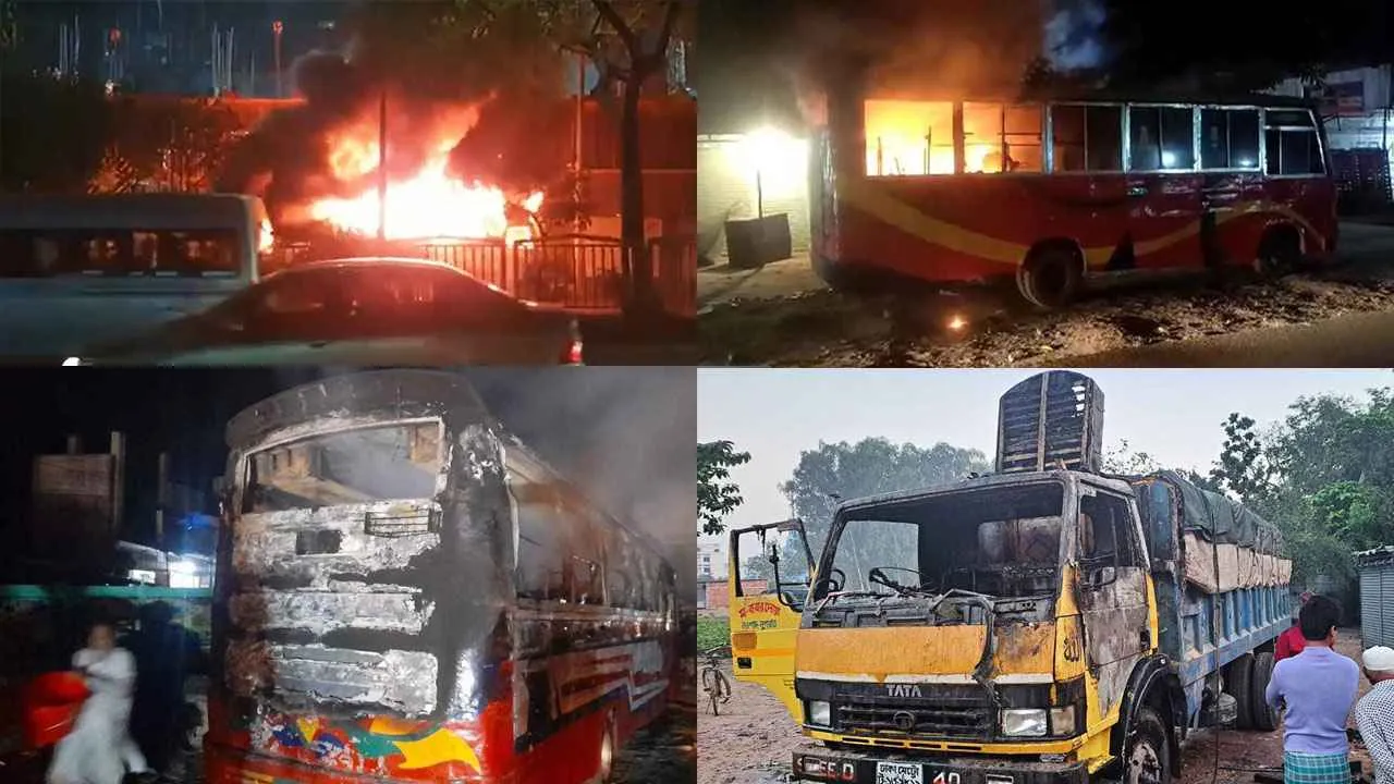 অবরোধের দ্বিতীয় দিনে সারাদেশে ৬ যানবাহনে আগুন