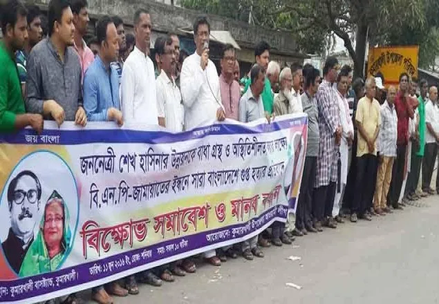 হানিফের বিরুদ্ধে সংবাদ প্রকাশে মানববন্ধন ও বিক্ষোভ সমাবেশ