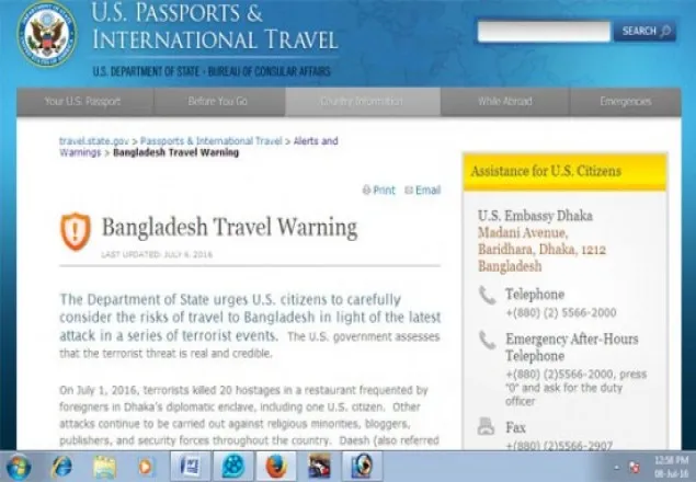 বাংলাদেশ ভ্রমণে যুক্তরাষ্ট্রের সর্বোচ্চ হুঁশিয়ারি