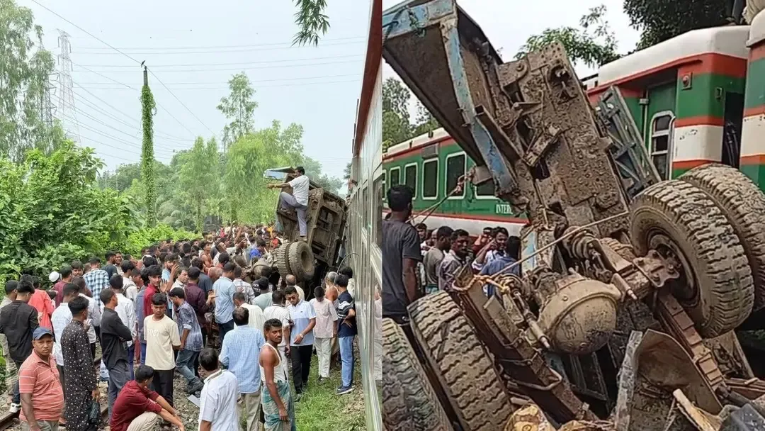 চট্টগ্রামে ট্রেনের সঙ্গে ট্রাকের সংঘর্ষ, বড় দুর্ঘটনা থেকে রক্ষা
