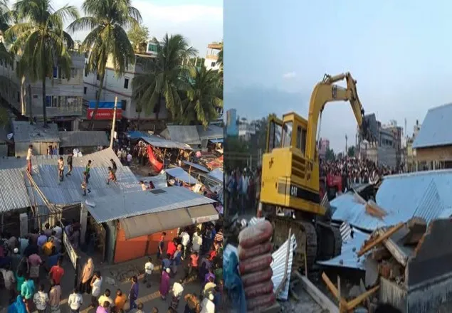 নরসিংদী রেলওয়ের জমিতে অভিযানে শতাধিক অবৈধ স্থাপনা উচ্ছেদ