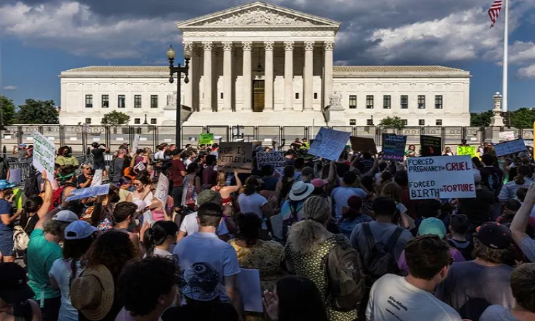 Protesters at US Supreme Court decry abortion ruling overturning Roe v Wade