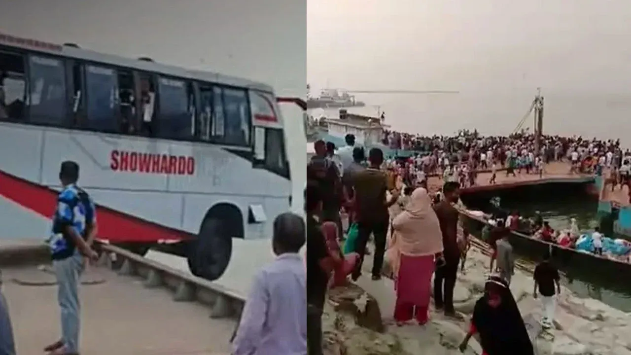 দৌলতদিয়া ফেরিঘাটে যাত্রীবাহী বাস নিয়ন্ত্রণ হারিয়ে পদ্মায়, নিখোঁজ ৪৫