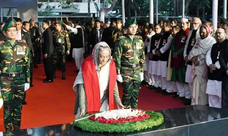 PM pays tribute to Bangabandhu's portrait
