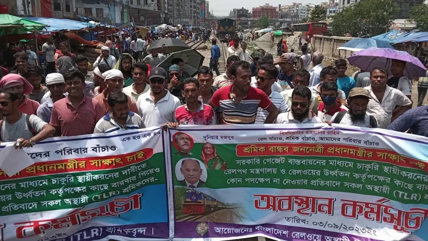 Railway workers block Malibagh level crossing; train services disrupted