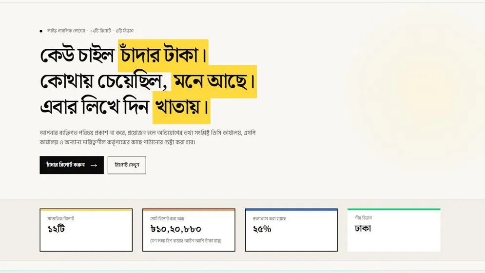 চাঁদাবিডি ডটকম চালুর দিনই শীর্ষে ঢাকা, জমা পড়ল যত অভিযোগ