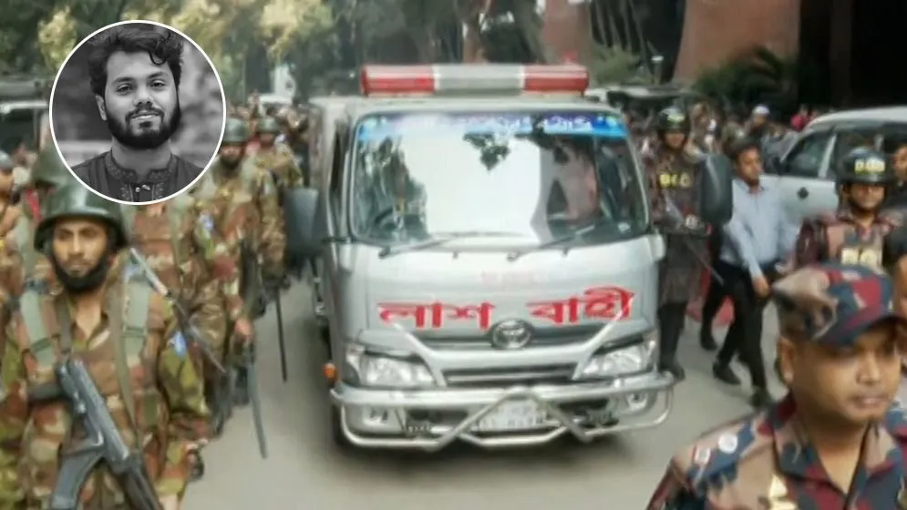 ময়নাতদন্তের জন্য হাদির লাশ সোহরাওয়ার্দী হাসপাতালের মর্গে