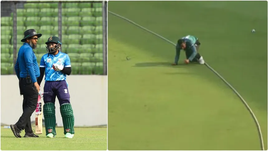 Fielder's foot on the rope, still Mushfiqur out caught