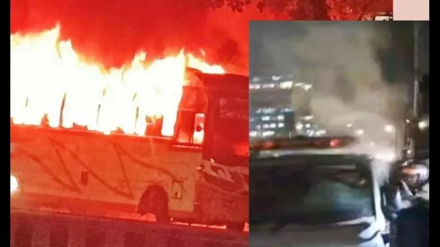 Bus set on fire in Notun Bazar, ambulance in Mohakhali
