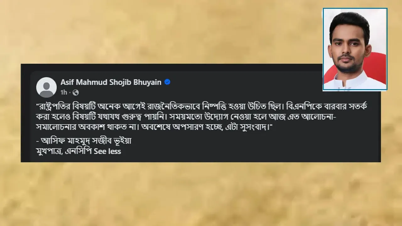 রাষ্ট্রপতি অবশেষে অপসারণ হচ্ছে : আসিফ মাহমুদ