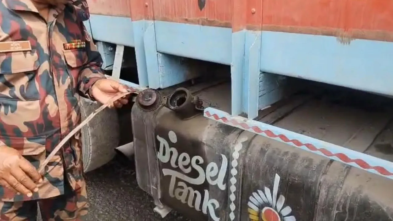ভারতে তেল পাচার ঠেকাতে ট্রাকের ট্যাংক মেপে দেখছে বিজিবি