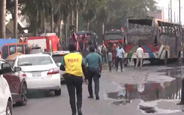 রাজধানীতে মোটরসাইকেলে বাসের ধাক্কা, ট্যাঙ্কি বিস্ফোরণে পুড়ল বাস