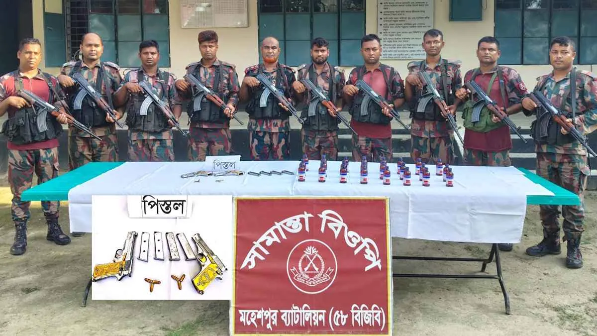 সীমান্তে বিদেশি পিস্তল, ম্যাগাজিন, গুলি জব্দ