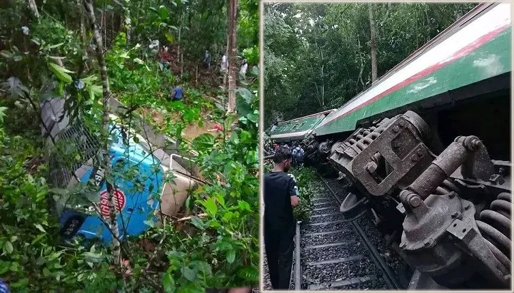 লাউয়াছড়ায় ট্রেন লাইনচ্যুত, রেল যোগাযোগ বন্ধ