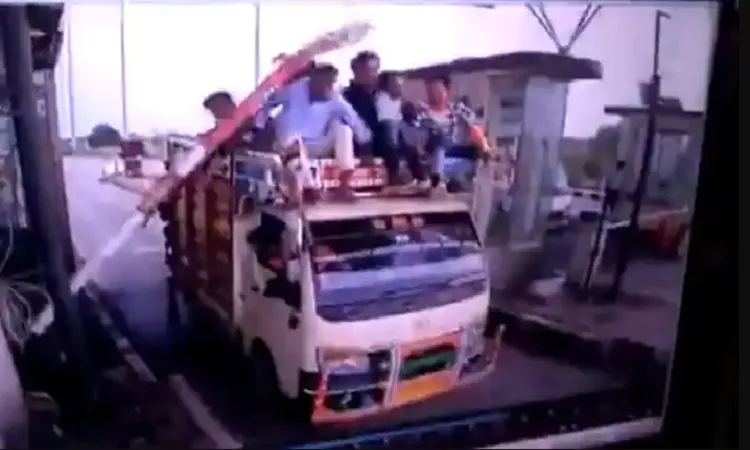Pick-up van carrying cattle hits toll plaza barrier at Zajira end