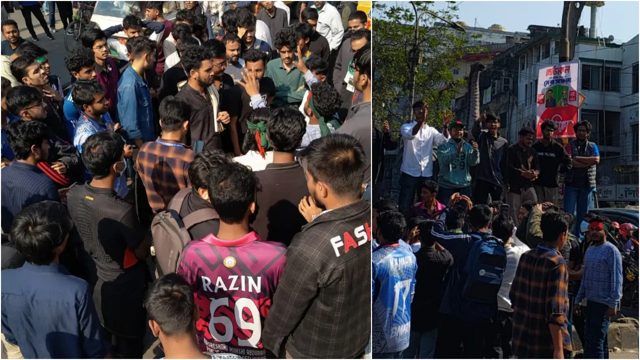 হাদি হত্যার প্রতিবাদে সাইন্সল্যাব মোড় অবরোধ শিক্ষার্থীদের