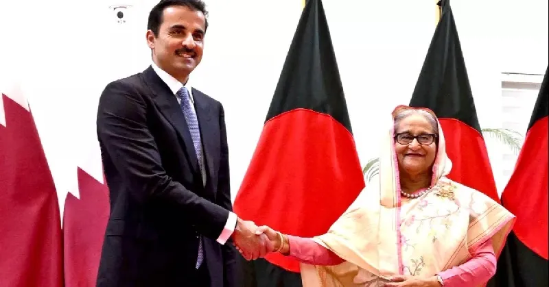 PM Hasina warmly welcomes Qatar’s Emir at her office