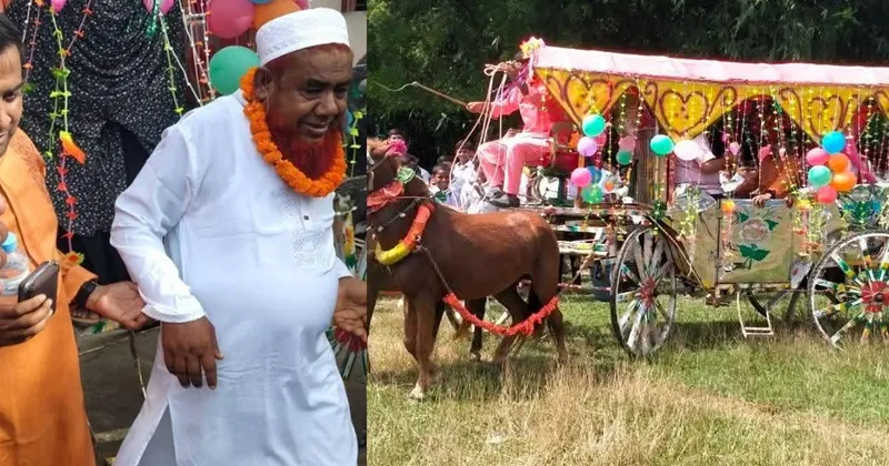 শিক্ষককে ঘোড়ার গাড়িতে চড়িয়ে বিদায়