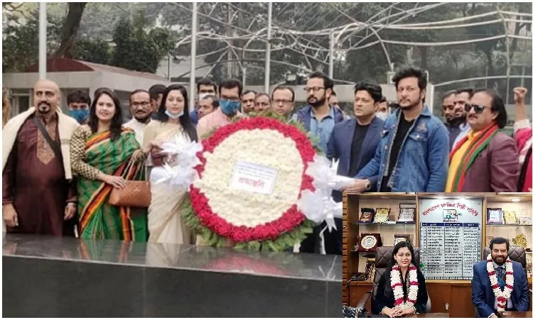 বঙ্গবন্ধুর প্রতিকৃতিতে নিপুণকে নিয়ে শিল্পী সমিতির শ্রদ্ধা