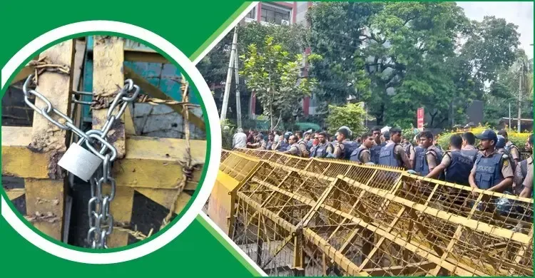 সামনে আন্দোলনকারী শিক্ষার্থীরা